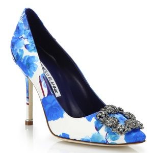 Size 40 Manolo Blahnik Hangisi Blue Floral